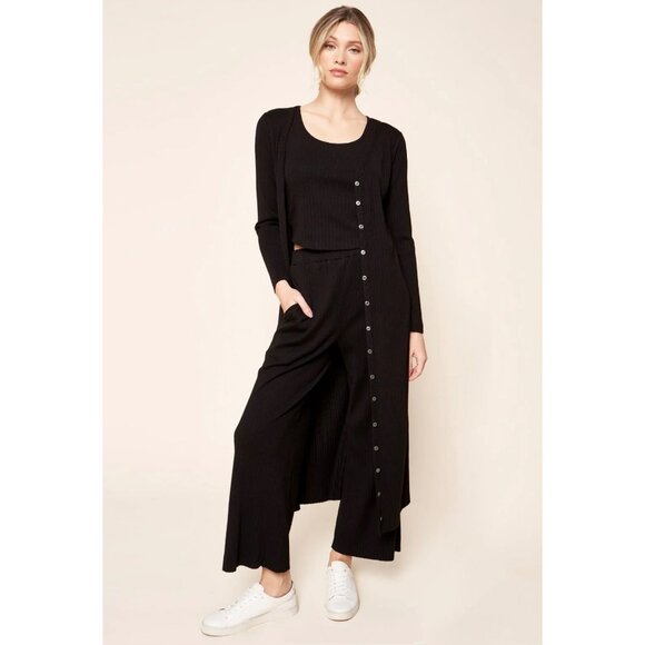 Sugar + Lips Black Ribbed Knit Button-Up Midi Cardigan Dress Size M - Picture 1 of 9